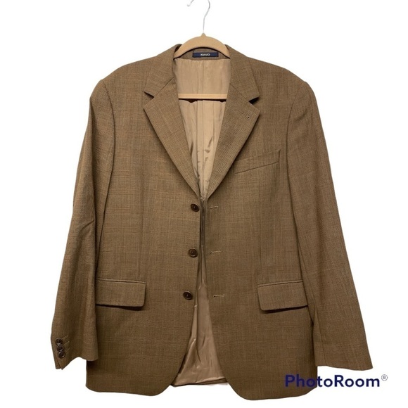 KENZO Homme Men’s 3 buttons micro plaid wool blazer dark academia